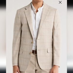 ORIGINAL PENGUIN Windowpane Plaid Linene Blend Blazer